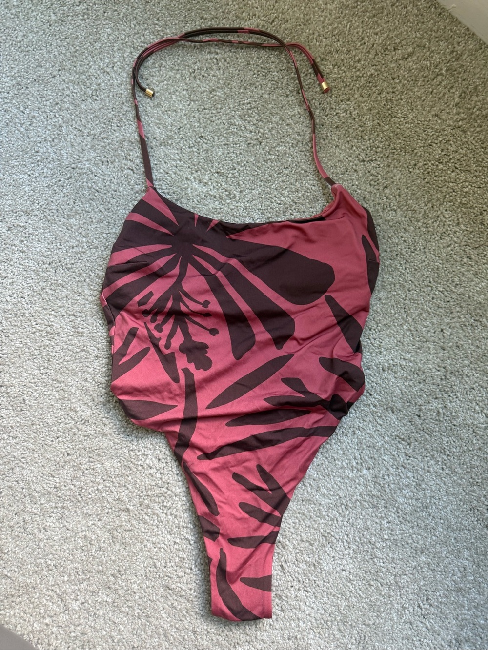 Vitamin A Rose Pink and Dark Brown Floral One-Piece Swimsuit